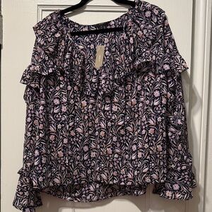 J. Crew Floral Ruffle Blouse in Pink and Navy